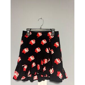 Ganni Harley Crepe Mini Skirt Black Red Floral Ruffle Wrap Front EUR 34 US 2/XS